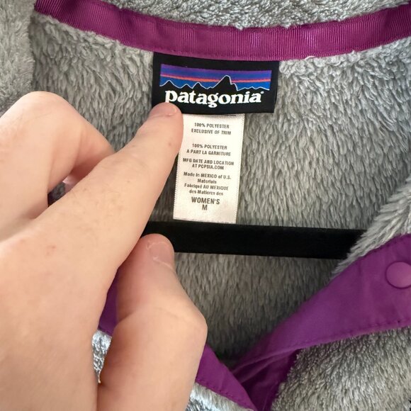 Patagonia Women’s Snap-T Fleece Pullover – Gray with Purple Trim – Size M - Picture 3 of 5